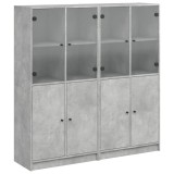 Cumpara ieftin Biblioteca cu usi, gri beton, 136x37x142 cm, lemn compozit
