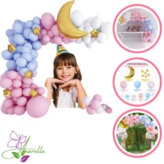 Arcada cu Baloane din Latex si Folie Aurie, Set Premium pentru Decorarea Petrecerilor, Include Luna si Stele, Accesorii pentru Montaj, Ideal pentru Bo