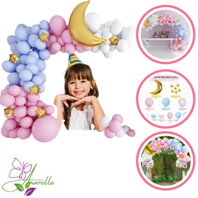 Arcada cu Baloane din Latex si Folie Aurie, Set Premium pentru Decorarea Petrecerilor, Include Luna si Stele, Accesorii pentru Montaj, Ideal pentru Bo foto