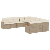Set canapele de gradina cu perne, 11 piese, bej, poliratan