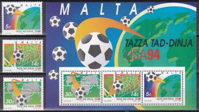 Malta 1994 - Cupa Mondială de fotbal - SUA, Serie + Colita, MNH foto