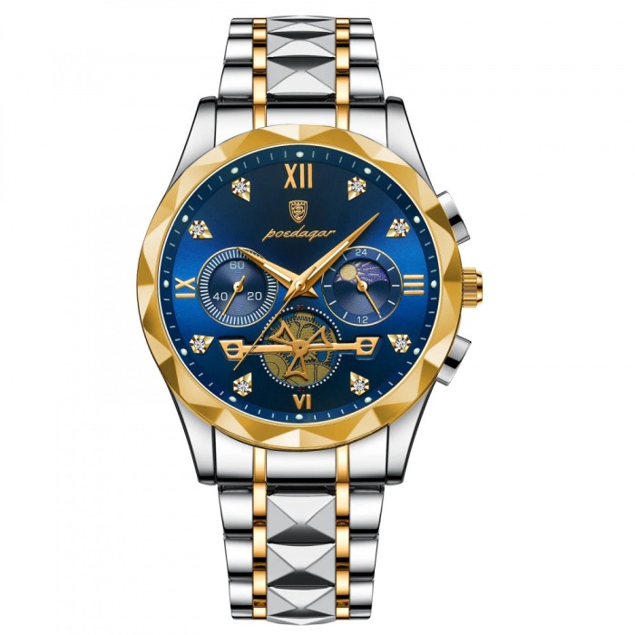 Ceas barbatesc Poedagar Cronograf Quartz Analog Casual Fashion Argintiu