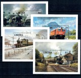 Liberia 1994 - Locomotive, trenuri, cai ferate, lot 4 colite neuzate