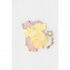 Set 2 body-uri bebe unisex -100% bumbac organic - Galben/Roz, BabyCosy (Marime: 6-9 luni)