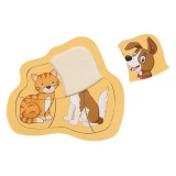 Primul meu puzzle, lemn cu incastru, pisica/catel, 15,5x14 cm, jumbo