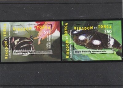 Tonga 2016 - Fauna , Insecte , Fluturi , colite, dantelate , MNH , Mi.Bl. 93-94 , cota 188 foto