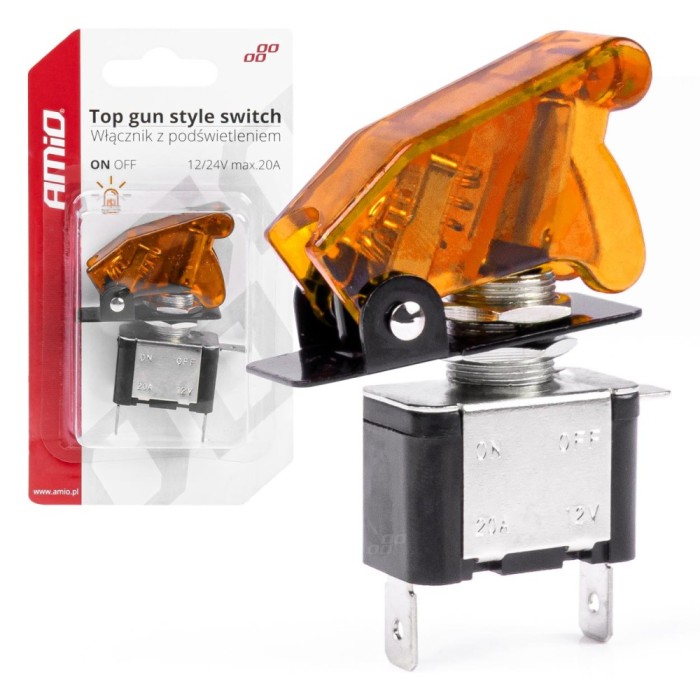 Comutator iluminat (intrerupator) cu protectie, destinatie auto, moto, ATV, SSV, Off-Road, model &bdquo;TOP GUN&rdquo;, tensiune 12V &ndash; 24V, culoare Orange