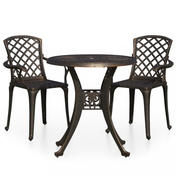 Set mobilier bistro, 3 piese, bronz, aluminiu turnat