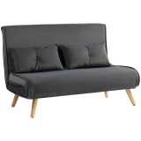 HOMCOM Canapea de dormit de 2 locuri, canapea pat, canapea transformabilă &icirc;n pat, spătar reglabil, material textil, cadru metalic, Gri | Aosom Romania