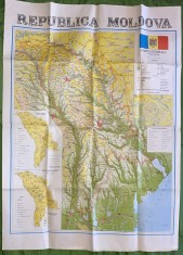 REPUBLICA MOLDOVA HARTA VECHE,FORMAT MARE SCARA 1;500000(98x76cm.)limba romana foto