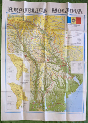 REPUBLICA MOLDOVA HARTA VECHE,FORMAT MARE SCARA 1;500000(98x76cm.)limba romana foto