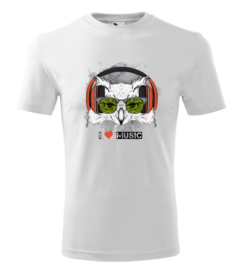Tricou Personalizat I Love Music cu Bufnita si Casti - Design Modern si Creativ