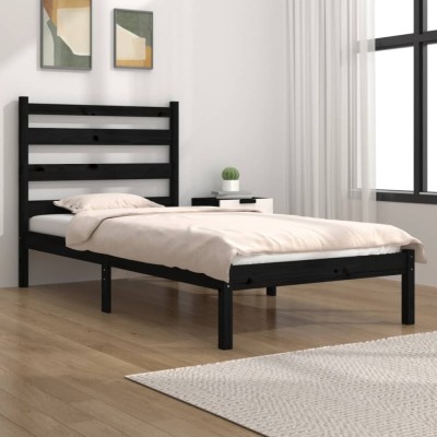 vidaXL Cadru de pat mic single, negru, 75x190 cm, lemn masiv de pin foto