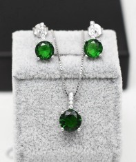 Set Cercei si Lantisor Din Argint S925 Smarald Verde Green Set394C foto