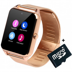 Ceas Smartwatch cu Telefon iUni GT08s Plus, Curea Metalica, Touchscreen, Camera, Gold + Card MicroSD 4GB foto