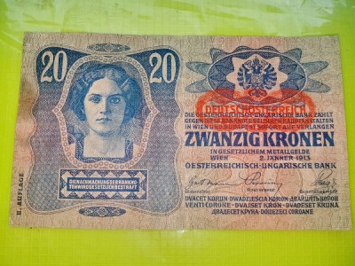C562-Bancnota Ungaria veche ocupatia Reich 1913 20 Kronen-20Corona. foto
