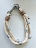 Zgardă de lux c&acirc;ini Gabi Weisner originală, piele naturală crem și inox, 44 cm