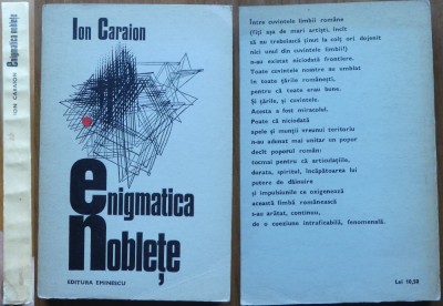 Ion Caraion, Enigmatica noblete, 1974, editia 1 cu autograf consistent foto