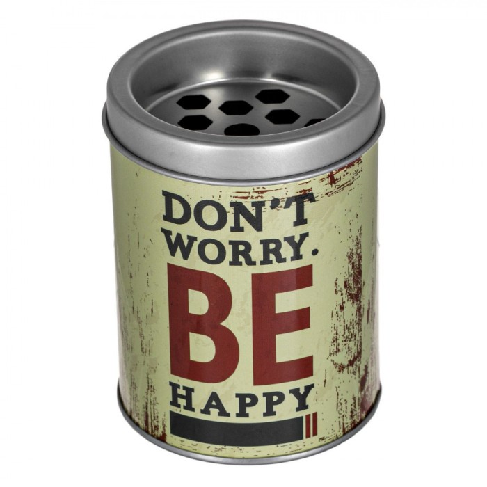 Scrumieră Metalică, Model Don&Ccedil;&Ouml;t Worry Be Happy, Diametru 8 cm, &Icirc;nălțime 10 cm, Multicolor