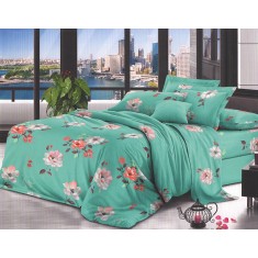 Lenjerie de pat pentru o persoana cu husa de perna patrata, Pavana, bumbac mercerizat, multicolor