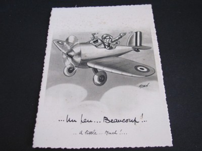 Carte Poștală Umoristică Vintage Franța &amp;ndash; Avion Militar, &amp;quot;Un Peu... Beaucoup!&amp;quot;, foto