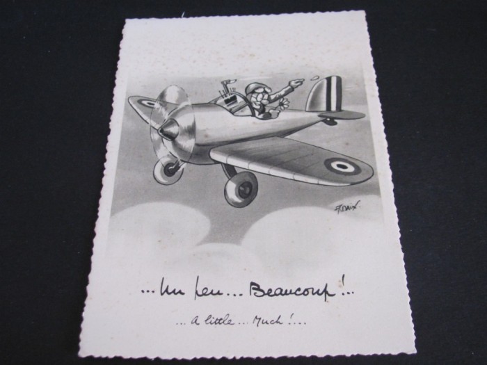 Carte Poștală Umoristică Vintage Franța &ndash; Avion Militar, &quot;Un Peu... Beaucoup!&quot;,