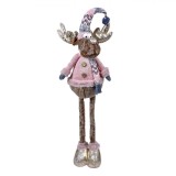 Figurină Decorativă Crăciun, Cerb, Detalii Aurii, &Icirc;mbrăcăminte Roz și Gri, 97cm, Oem