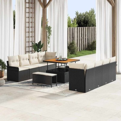vidaXL Set de canapele pentru grădină 11 pcs Negru poliratan foto