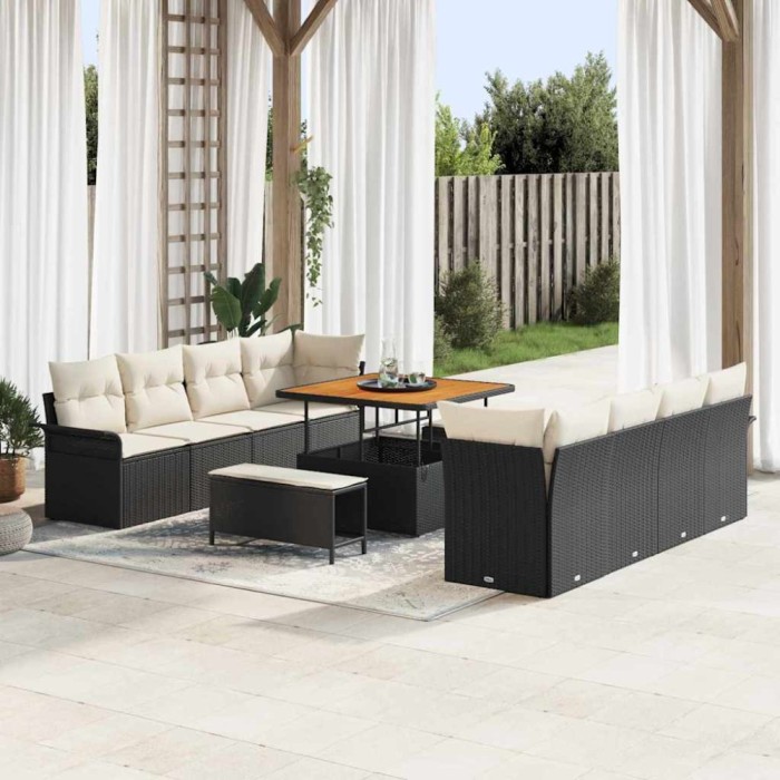vidaXL Set de canapele pentru grădină 11 pcs Negru poliratan