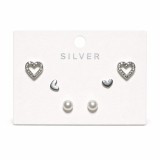Cumpara ieftin Set 3 perechi cercei inimioare cu pin argint