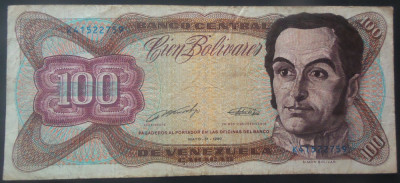 Bancnota exotica 100 BOLIVARES - VENEZUELA, anul 1990 * cod 920 foto