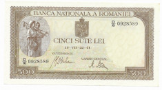 Romania - 500 LEI Iulie 1941, filigran orizontal, UNC foto