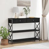 vidaXL Masă consolă, stejar negru, 100x28x75 cm, lemn prelucrat &amp; oțel