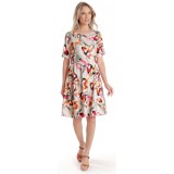 Rochie cu Volane Dama V278, Crem cu Imprimeu Floral - M