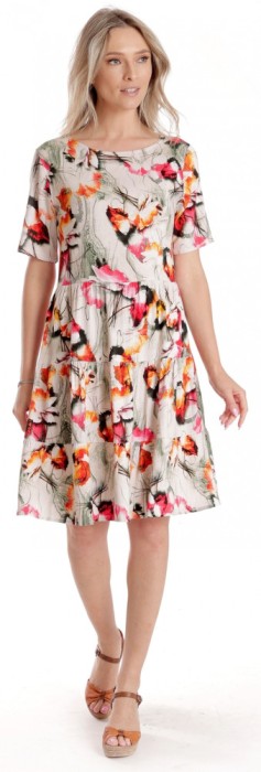 Rochie cu Volane Dama V278, Crem cu Imprimeu Floral - XL