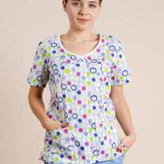 Bluza Medicala Alba Cu Cercuri Dama Tercot 160g Sonia - XS