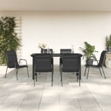 VidaXL Set mobilier de grădină, 7 piese, negru, oțel și textilenă