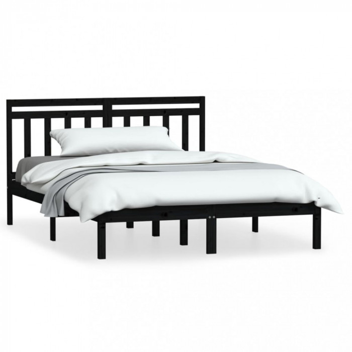 Cadru pat 5FT King Size, negru, 150x200 cm, lemn masiv