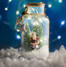 Sticlă decorativă de Crăciun cu LED - Moș Crăciun + brad foto