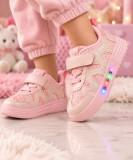 Pantofi sport cu luminite, Model Pink Pearl, Piele ecologica, Fete, Roz (Marime