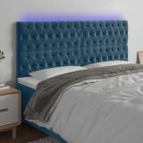 vidaXL Tăblie de pat cu LED, albastru &icirc;nchis, 180x7x118/128cm, catifea 3122824
