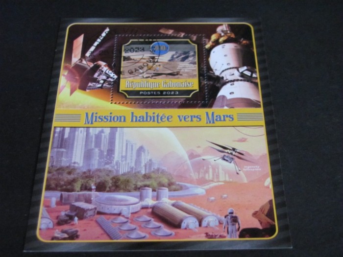 Mission habit&eacute;e vers Mars, Explorare Spațială - Bloc Filatelic Gabon 2023