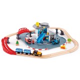 Jucarie din lemn - Set tren si servicii de urgenta (55 piese), Hape