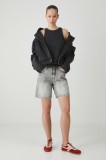 Medicine pantaloni scurti din bumbac femei, culoarea gri, neted, high waist