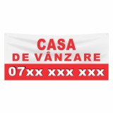 Banner Casa de Vanzare Personalizat cu Capse, Poliplan, Imprimare Latex, Rezistent UV. Design Optional