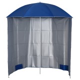 Outsunny Umbrelă de Plajă cu Perdea Laterală, Săculeți pentru Nisip și Țăruși, &Oslash;220x220 cm, Albastru | Aosom Romania