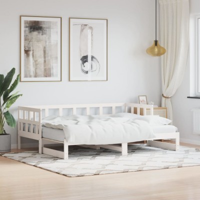 vidaXL Pat de zi cu extensie, alb, 90x190 cm, lemn masiv de pin 836211 foto