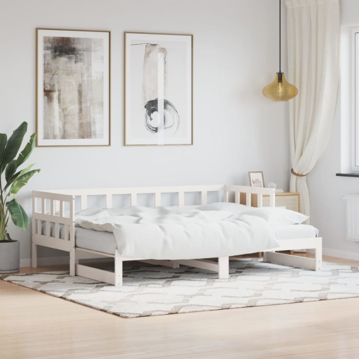 vidaXL Pat de zi cu extensie, alb, 90x190 cm, lemn masiv de pin 836211