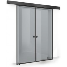 Usa culisanta Boss &reg; Duo Black model Confort negru, 60+60x215 cm, sticla gri securizata, glisanta in ambele directii