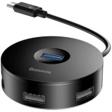 HUB Baseus Airjoy CAHUB-G01, Cablu USB Type-C, rotund, 10 cm, negru